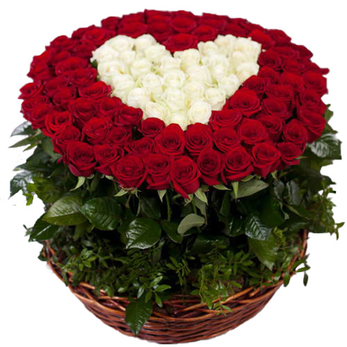 Фото товара 101 роза сердце в корзине в Кременчуге