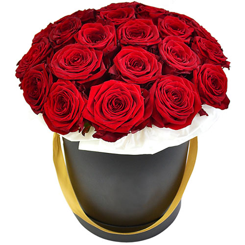Фото товара 21 роза в шляпной коробке в Кременчуге
