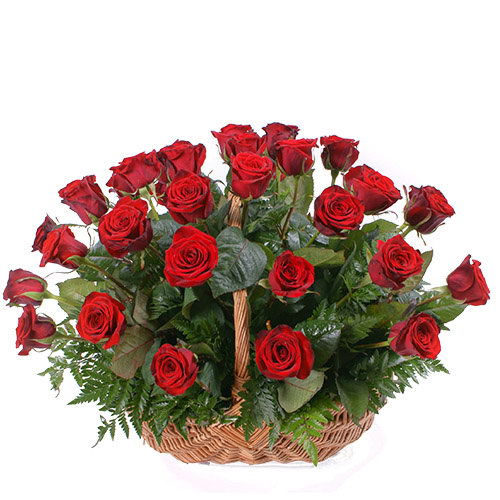 Фото товара 35 красных роз в корзине в Кременчуге