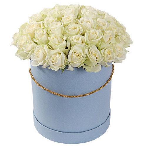 Фото товара 51 роза белая в шляпной коробке в Кременчуге