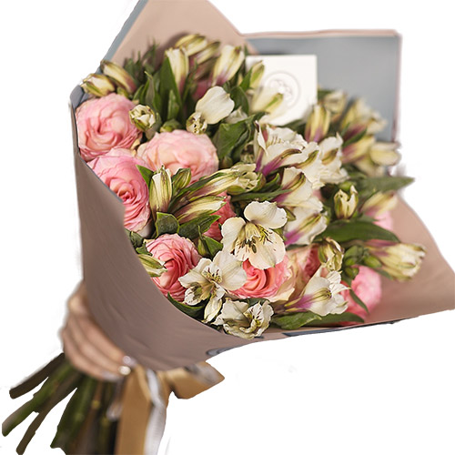 Фото товара Микс розовой розы и альстромерии в Кременчуге