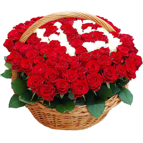 Фото товара 101 роза с числами в корзине в Кременчуге