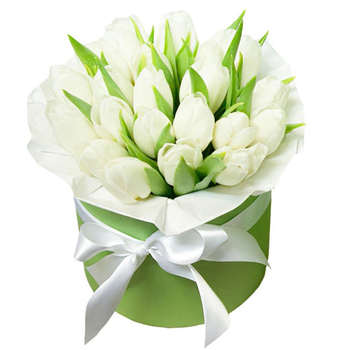 Фото товара 21 белый тюльпан в коробке в Кременчуге