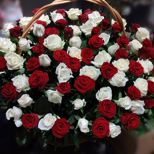 Фото товара Корзина красных и белых роз в Кременчуге