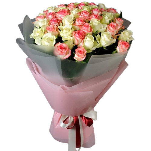 Фото товара 51 белая и розовая роза в Кременчуге