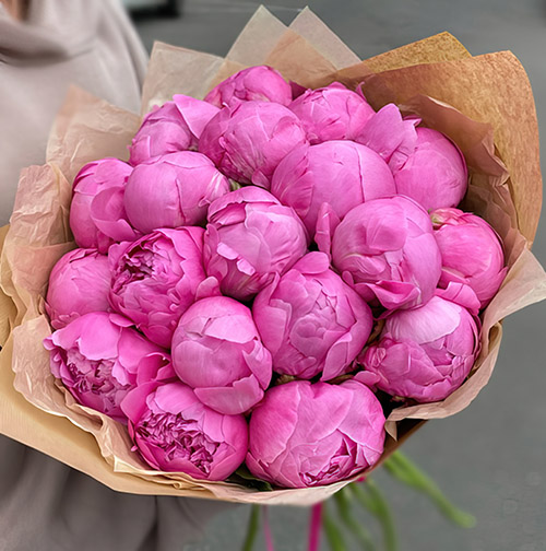 Фото товара 21 розовый пион в крафт в Кременчуге