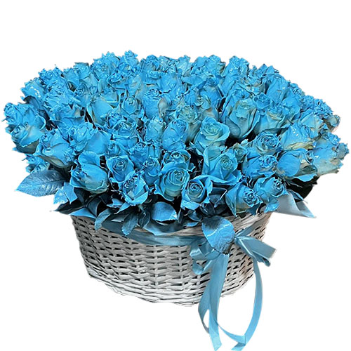 Фото товара 101 синяя роза в корзине в Кременчуге