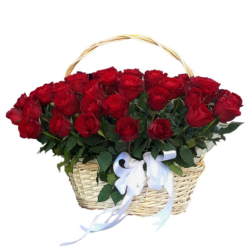 Фото товара 51 красная роза в корзине в Кременчуге